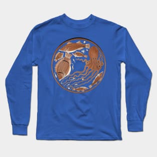 Greek Fish and octopus drawing Long Sleeve T-Shirt